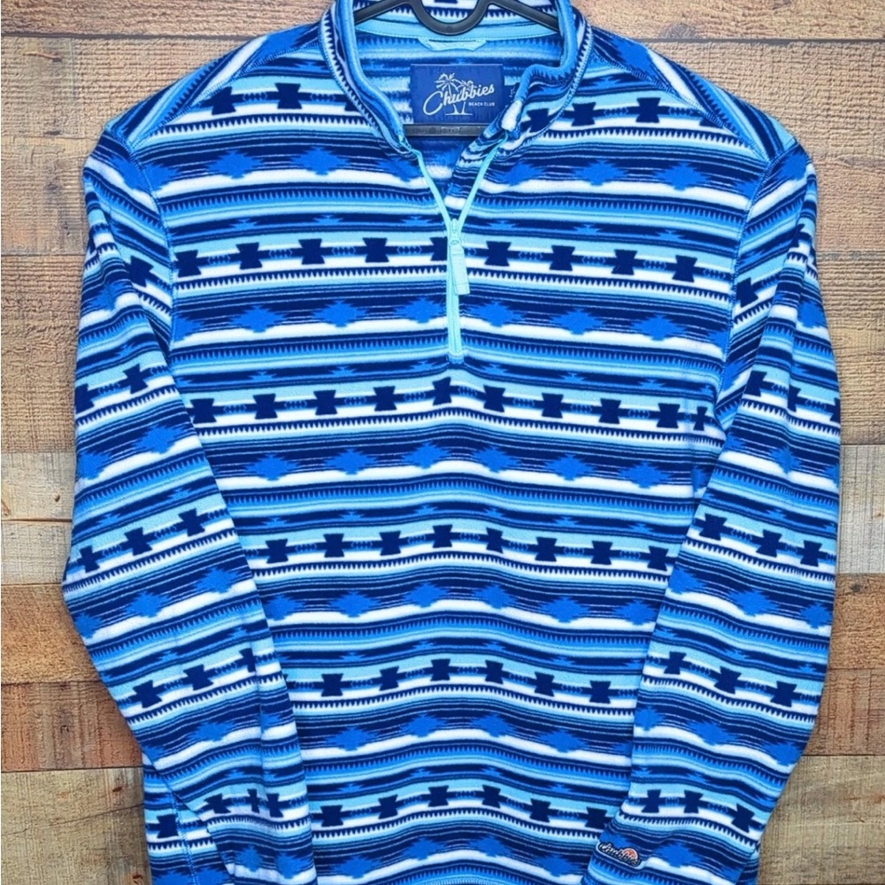 Chubbies Blue Aztec Fleece Quarter Zip Pullover Small